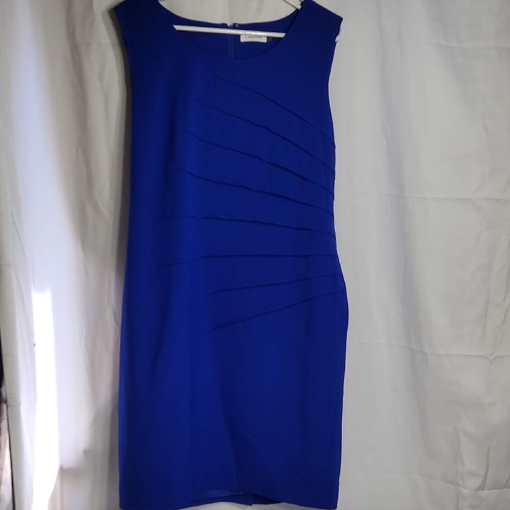 Calvin Klein Blue Pleated Sheath Cocktail Dress